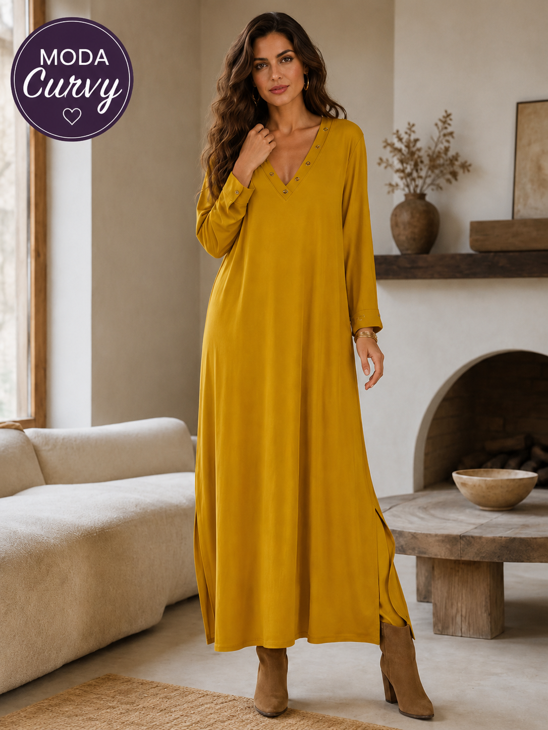 Vestido largo liso tachuelas talla grande